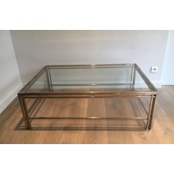 Table Basse Moderniste Chromée à Pieds Triples, Travail Français vers 1970