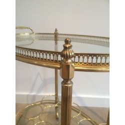 Oval Two-Tier Brass Drinks Trolley with Gallery Tray, in the Style of Maison Jansen, circa 1940