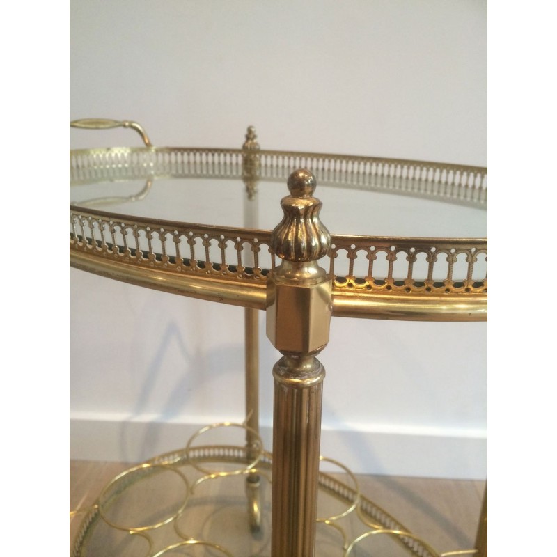Oval Two-Tier Brass Drinks Trolley with Gallery Tray, in the Style of Maison Jansen, circa 1940
