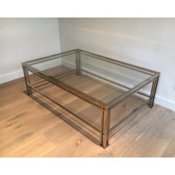 Table Basse Moderniste Chromée à Pieds Triples, Travail Français vers 1970