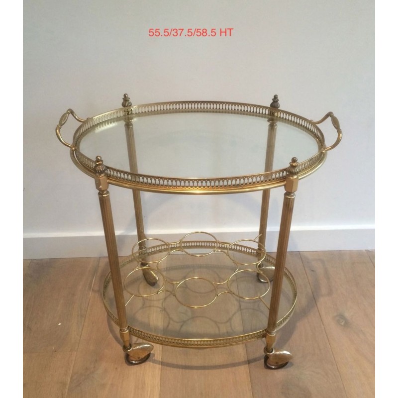 Oval Two-Tier Brass Drinks Trolley with Gallery Tray, in the Style of Maison Jansen, circa 1940