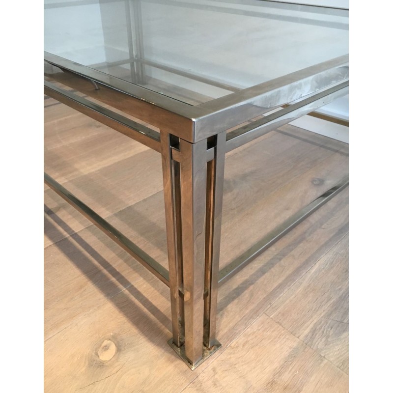 Table Basse Moderniste Chromée à Pieds Triples, Travail Français vers 1970