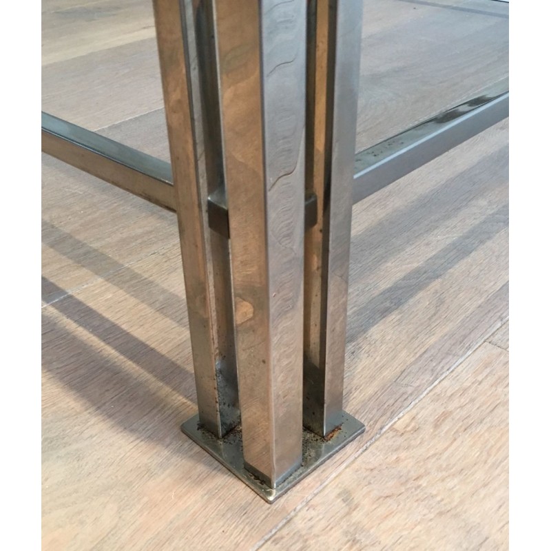 Table Basse Moderniste Chromée à Pieds Triples, Travail Français vers 1970