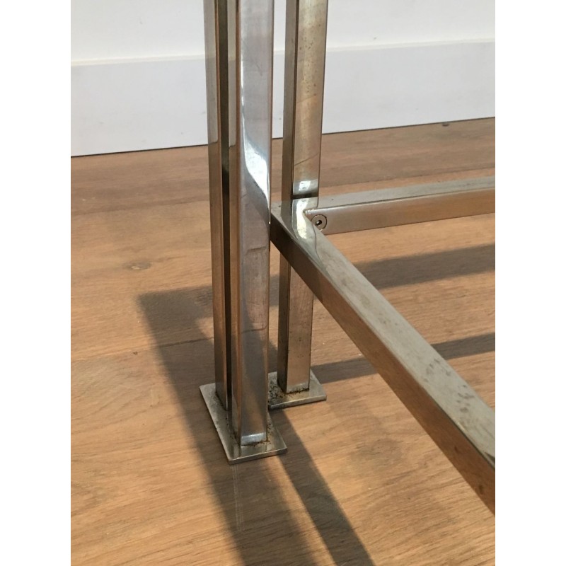 Table Basse Moderniste Chromée à Pieds Triples, Travail Français vers 1970