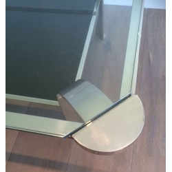 Importante Table Basse en Chrome à Double Plateau, Verres Transparent et Laqué Noir, vers 1970