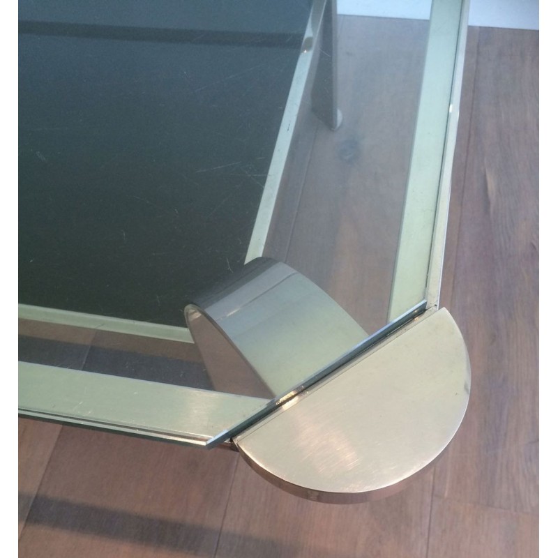 Importante Table Basse en Chrome à Double Plateau, Verres Transparent et Laqué Noir, vers 1970
