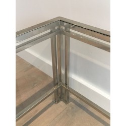 Table Basse Moderniste Chromée à Pieds Triples, Travail Français vers 1970