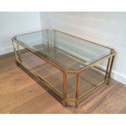 Octagonal Two-Tier Brass & Bevelled Glass Coffee Table, French Work circa 1970