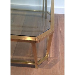 Octagonal Two-Tier Brass & Bevelled Glass Coffee Table, French Work circa 1970