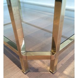 Octagonal Two-Tier Brass & Bevelled Glass Coffee Table, French Work circa 1970