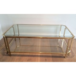 Octagonal Two-Tier Brass & Bevelled Glass Coffee Table, French Work circa 1970