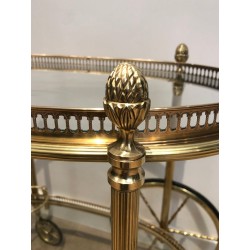 Table Roulante Ovale à Double Plateau en Laiton Doré, Maison Baguès, France vers 1940