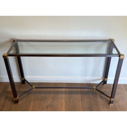 Glass-Top Console Table in Lacquered Aluminium & Gilt Metal, Pierre Vandel, France circa 1970