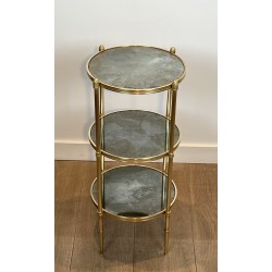 Three Tiers Round Gueridon with Eglomized Mirror Tops by Maison Baguès