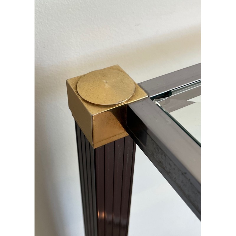 Glass-Top Console Table in Lacquered Aluminium & Gilt Metal, Pierre Vandel, France circa 1970