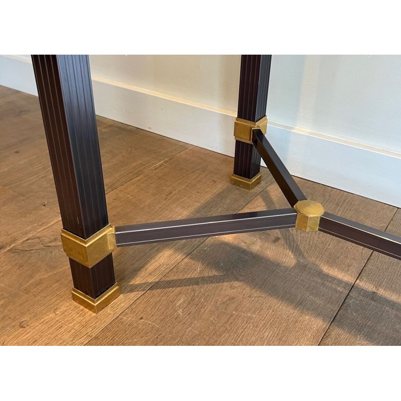 Glass-Top Console Table in Lacquered Aluminium & Gilt Metal, Pierre Vandel, France circa 1970