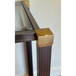 Glass-Top Console Table in Lacquered Aluminium & Gilt Metal, Pierre Vandel, France circa 1970