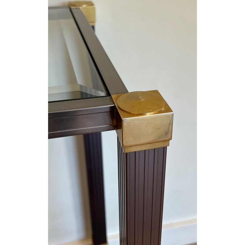 Glass-Top Console Table in Lacquered Aluminium & Gilt Metal, Pierre Vandel, France circa 1970