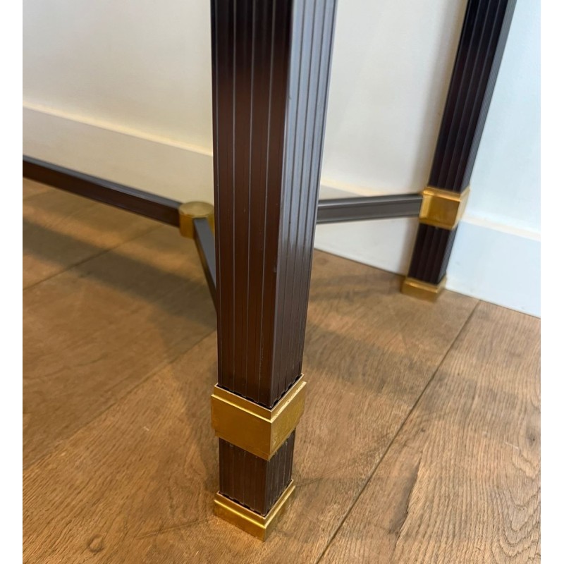 Glass-Top Console Table in Lacquered Aluminium & Gilt Metal, Pierre Vandel, France circa 1970