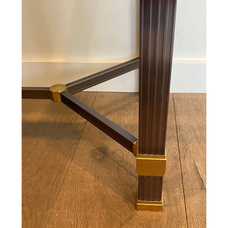 Glass-Top Console Table in Lacquered Aluminium & Gilt Metal, Pierre Vandel, France circa 1970