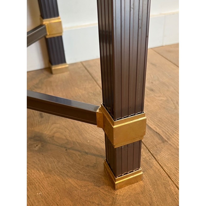 Glass-Top Console Table in Lacquered Aluminium & Gilt Metal, Pierre Vandel, France circa 1970