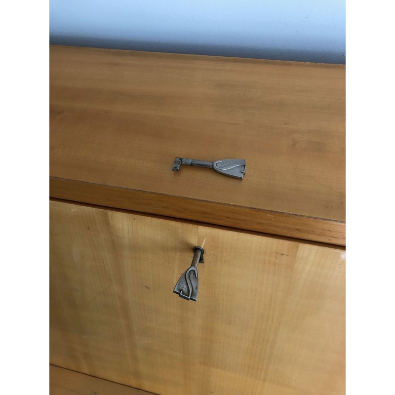 Drop-Front Secretary Desk in Sycamore with Bronze Handles, French Work circa 1970