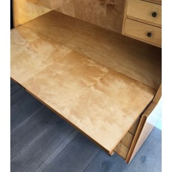 Drop-Front Secretary Desk in Sycamore with Bronze Handles, French Work circa 1970