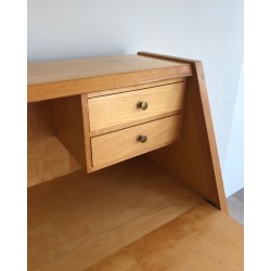 Drop-Front Secretary Desk in Sycamore with Bronze Handles, French Work circa 1970