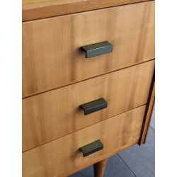 Drop-Front Secretary Desk in Sycamore with Bronze Handles, French Work circa 1970