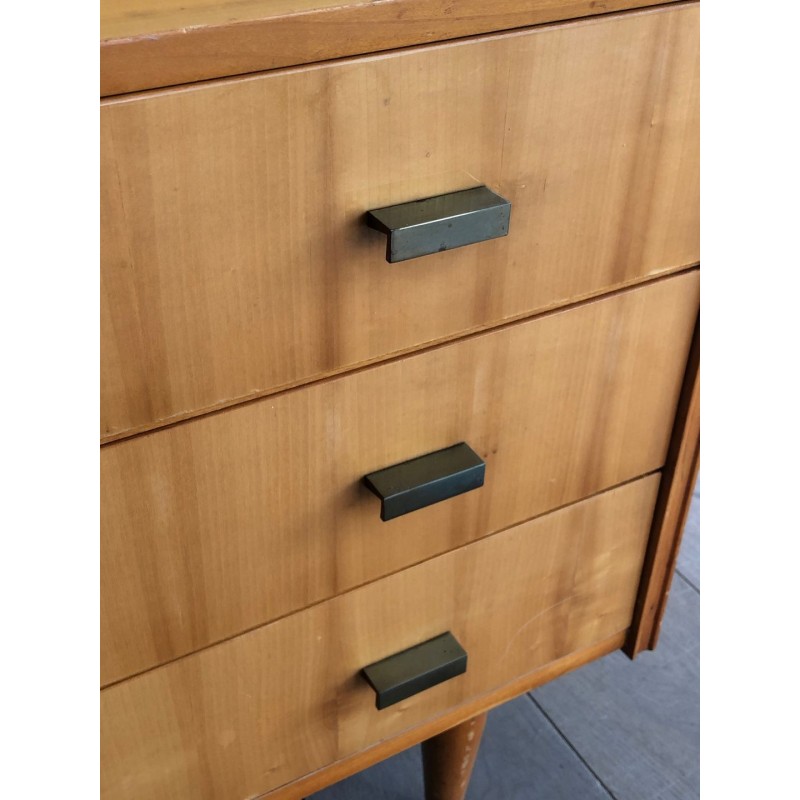 Drop-Front Secretary Desk in Sycamore with Bronze Handles, French Work circa 1970
