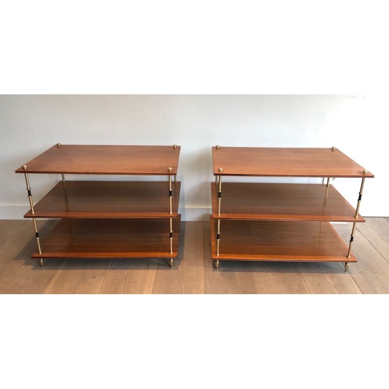 Paire de Consoles à Trois Niveaux en Acajou et Laiton, Maison Jansen, France vers 1940