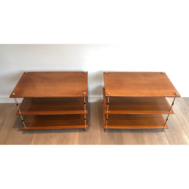 Paire de Consoles à Trois Niveaux en Acajou et Laiton, Maison Jansen, France vers 1940