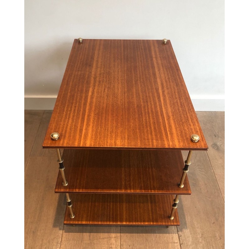 Paire de Consoles à Trois Niveaux en Acajou et Laiton, Maison Jansen, France vers 1940