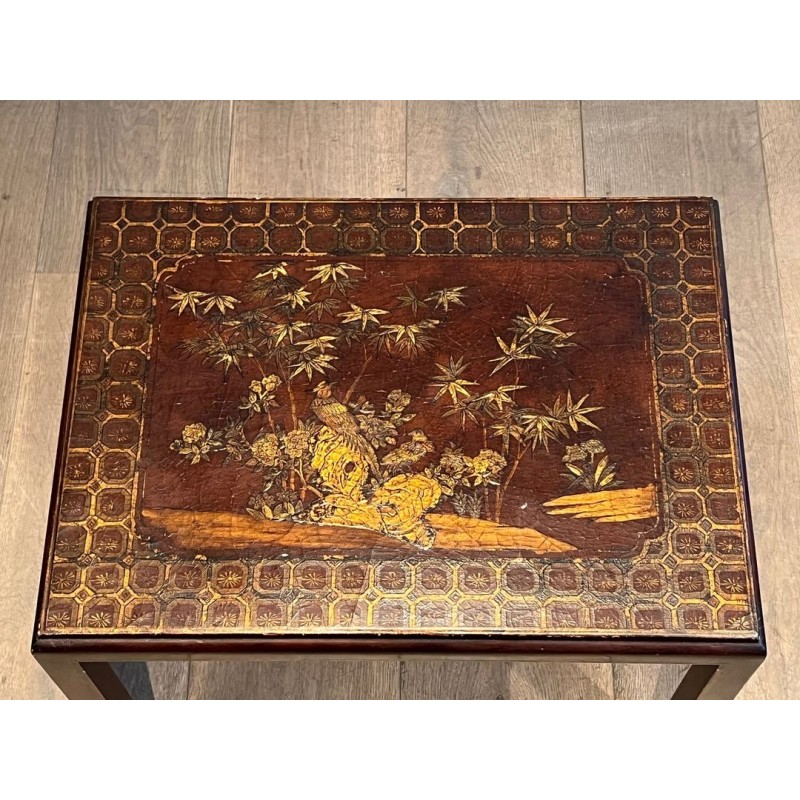 Set of Three Lacquered Nesting Tables with Chinoiserie Decoration, France circa 1940