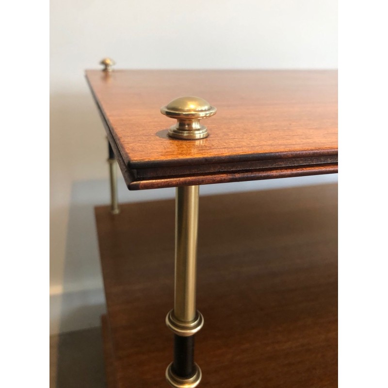 Pair of Three-Tier Mahogany & Brass Console Tables, Maison Jansen, France circa 1940