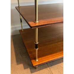 Pair of Three-Tier Mahogany & Brass Console Tables, Maison Jansen, France circa 1940