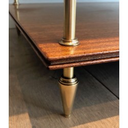 Pair of Three-Tier Mahogany & Brass Console Tables, Maison Jansen, France circa 1940