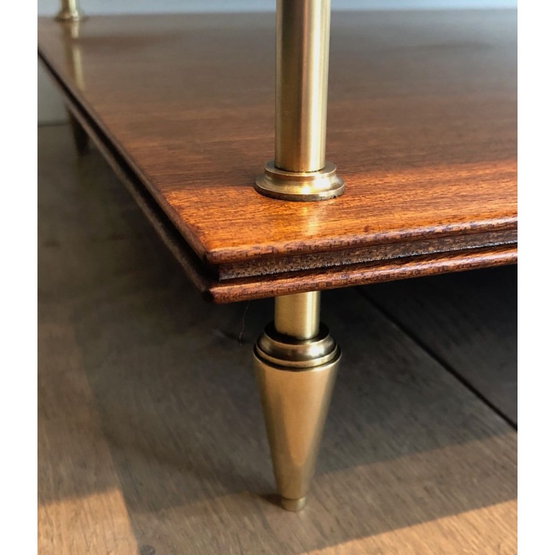 Pair of Three-Tier Mahogany & Brass Console Tables, Maison Jansen, France circa 1940