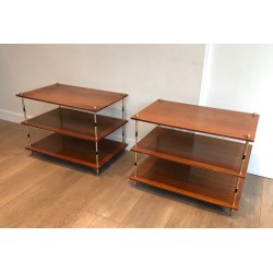 Paire de Consoles à Trois Niveaux en Acajou et Laiton, Maison Jansen, France vers 1940