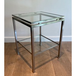 Paire de Bouts de Canapé en Acier Brossé et Verre, Guy Lefèvre pour Maison Jansen, France v.1970