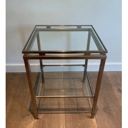 Paire de Bouts de Canapé en Acier Brossé et Verre, Guy Lefèvre pour Maison Jansen, France v.1970