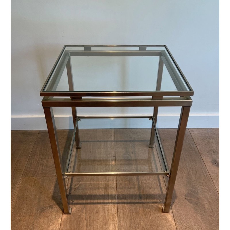 Paire de Bouts de Canapé en Acier Brossé et Verre, Guy Lefèvre pour Maison Jansen, France v.1970