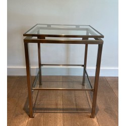 Paire de Bouts de Canapé en Acier Brossé et Verre, Guy Lefèvre pour Maison Jansen, France v.1970