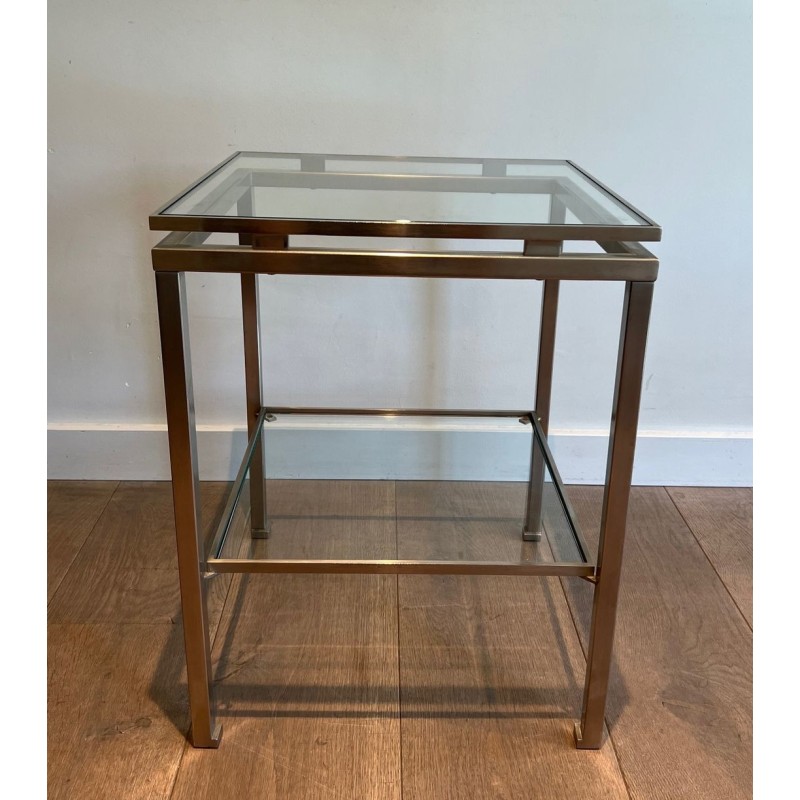 Paire de Bouts de Canapé en Acier Brossé et Verre, Guy Lefèvre pour Maison Jansen, France v.1970