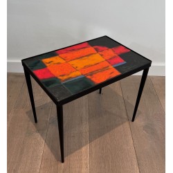 Petite Table en Métal Laqué et Céramique