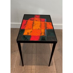 Petite Table en Métal Laqué et Céramique