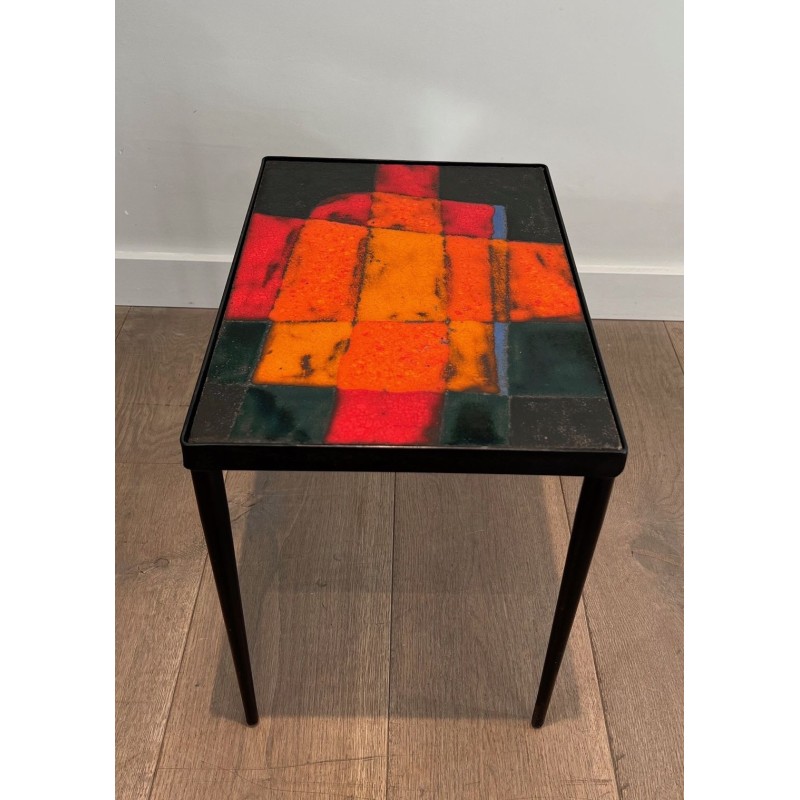 Petite Table en Métal Laqué et Céramique