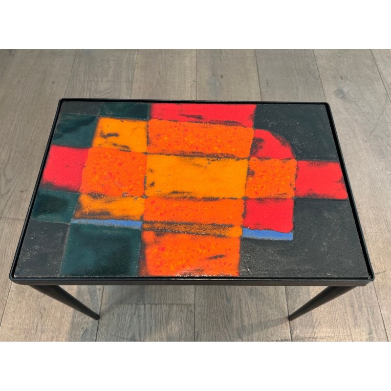 Petite Table en Métal Laqué et Céramique