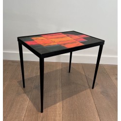 Petite Table en Métal Laqué et Céramique
