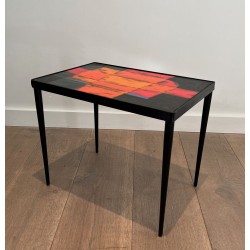 Petite Table en Métal Laqué et Céramique